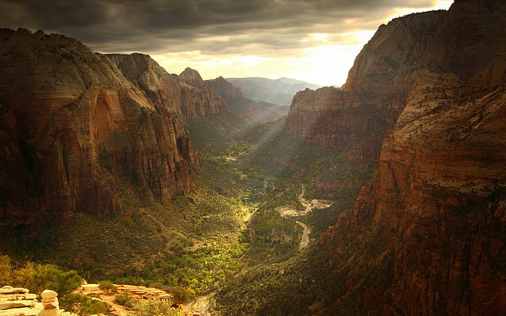 渓谷、日没時の谷、自然、1920x1200、雲、崖、渓谷、日光、渓谷、 HDデスクトップの壁紙