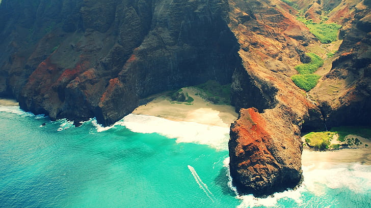 Summer in Hawaii, Kauai HD, beaches, cliff, coast, hawaii, kauai, landscapes, natural, rocks, summer, HD wallpaper