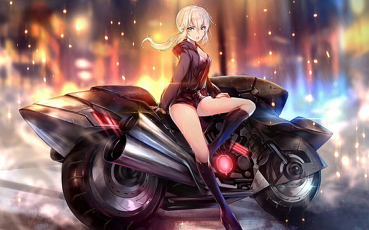 anime girls, motorcycle, Saber Alter, Fate/Stay Night, HD wallpaper