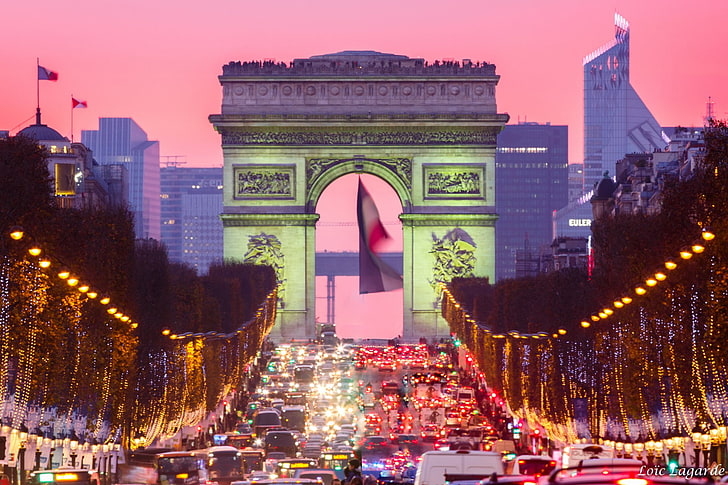 Monuments, Arc De Triomphe, Champs-Élysées, Light, Monument, Night, Paris, Street, Tree-Lined, HD wallpaper