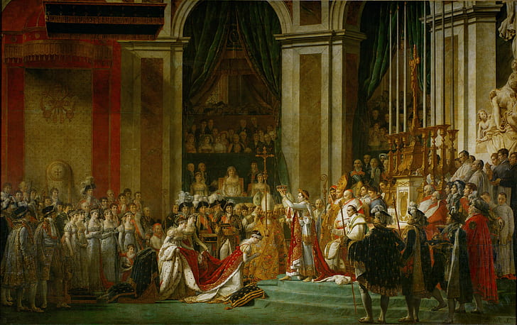 カーテン、ジャック・ルイス・デイヴィッド、王室、ナポレオンとジョセフィンのCor冠式、絵画、古典美術、柱、 HDデスクトップの壁紙