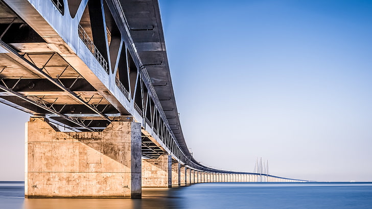 جسر فولاذي رمادي ، جسر ، جسر أوريسوند، خلفية HD