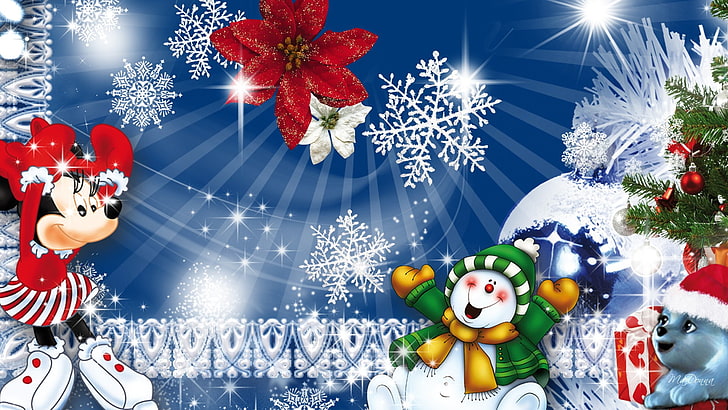 Christmas decorations Minnies Magical Christmas Entertainment Funny HD Art , Christmas, gifts, decorations, Minnie Mouse, poinsettia, presents, HD wallpaper