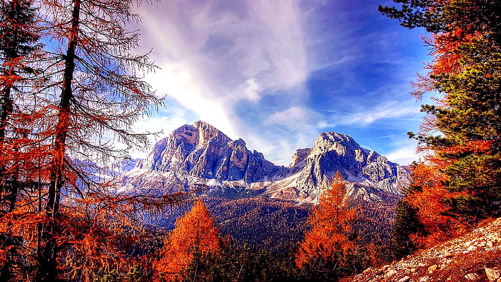 alam, langit, hutan belantara, gunung, musim gugur, pohon, tanaman kayu, pemandangan gunung, pegunungan, hutan, Wallpaper HD