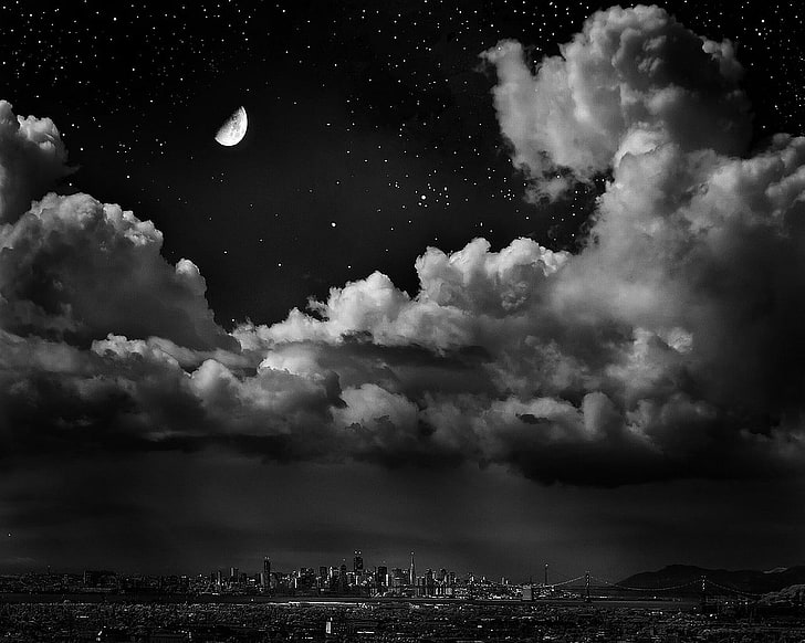 setengah bulan putih, Kota New York, Wallpaper HD