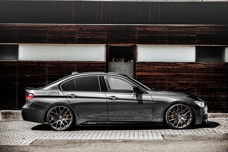 gray sedan, BMW, tuning, 335i, F30, stance, HD wallpaper