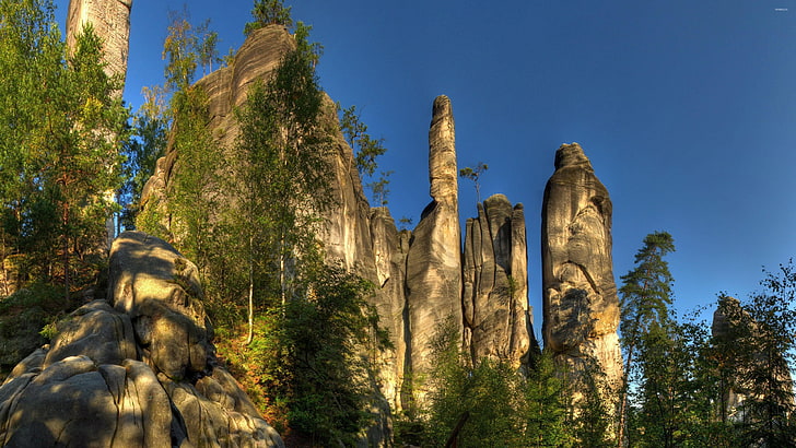 adrspach, adrspach-teplice, скали, Чехия, Европа, Бохемия, синьо небе, национален парк, HD тапет