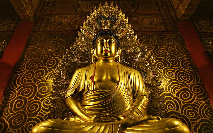 Buddha, guldfärgad Buddha-staty, Gud, Lord Buddha, vacker, gyllene, buddha, HD tapet