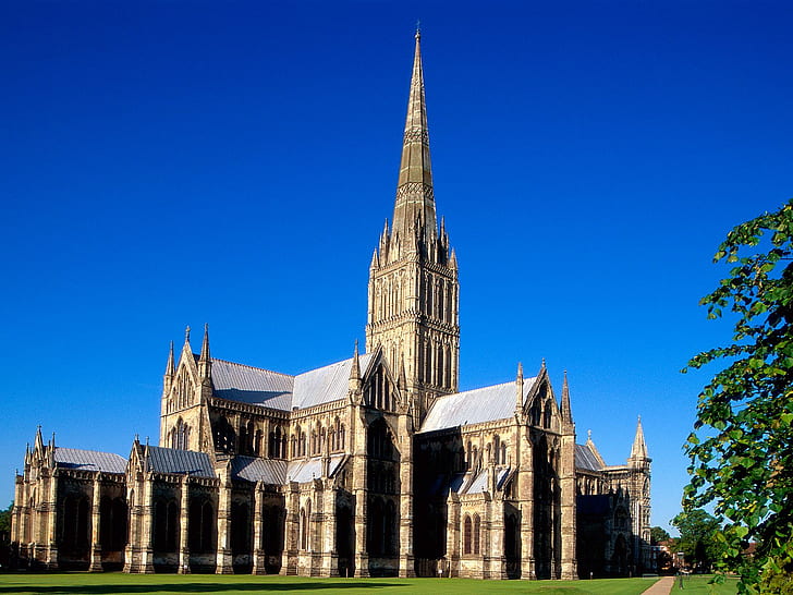 Salisbury Cathedral England HD, brown and gray concrete castle, world, travel, travel and world, cathedral, england, salisbury, HD wallpaper