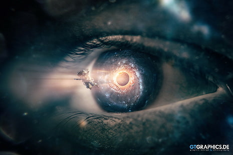 Kunstwerk, Fantasiekunst, Astronaut, Augen, Raum, Sterne, Planet, HD-Hintergrundbild HD wallpaper