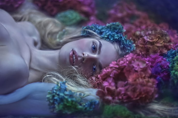girl, flowers, fantasy, art, Magda, Agnieszka Lorek, HD wallpaper