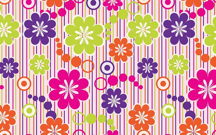 mehrfarbige Blumentapete, Muster, Farbe, Hintergrund, Beschaffenheit, Oberfläche, HD-Hintergrundbild