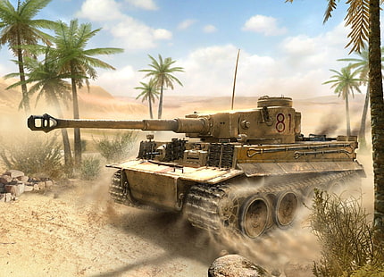 brown battle tank, war, attack, figure, art, tank, Africa, German, WW2, heavy, option, the enemy, sandy, Ausf E, 