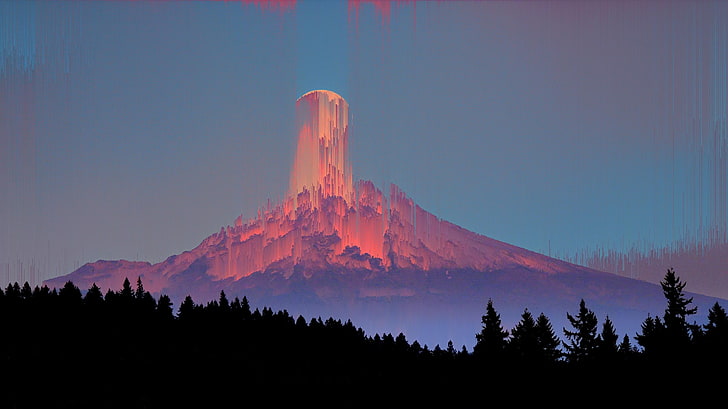 ขอบฟ้าภูเขาสีส้มภูเขาต้นสนศิลปะผิดพลาด, วอลล์เปเปอร์ HD