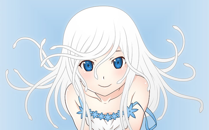 white-haired female anime character, Monogatari Series, Sengoku Nadeko, anime, anime girls, white hair, blue eyes, HD wallpaper