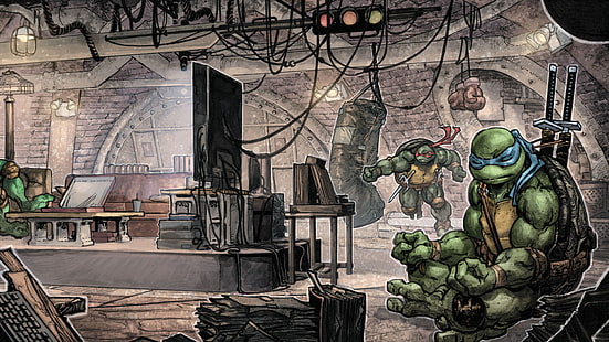 Komiksy, TMNT, Leonardo (TMNT), Medytacja, Raphael (TMNT), Wojownicze Żółwie Ninja, Tapety HD HD wallpaper