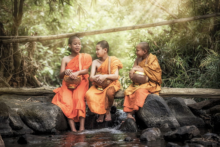 monks, Thailand, HD wallpaper