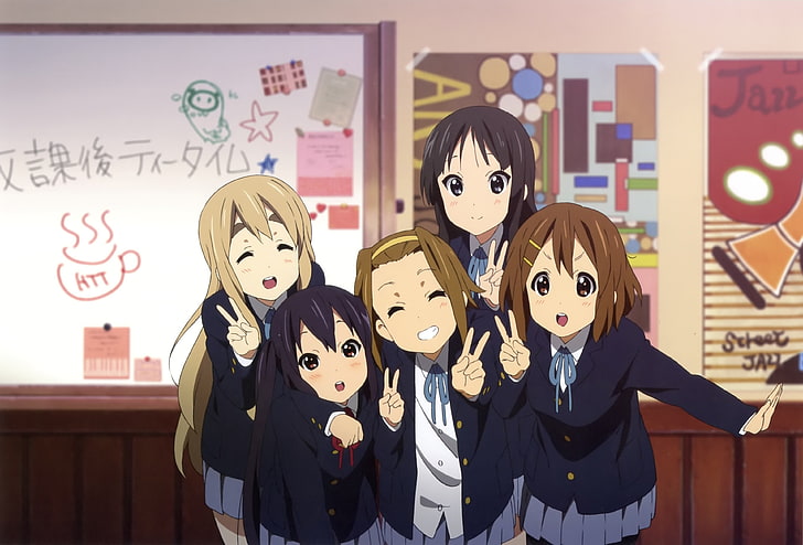 dziewczyny z anime, K-ON !, Nakano Azusa, Kotobuki Tsumugi, Hirasawa Yui, Akiyama Mio, Tainaka Ritsu, Tapety HD