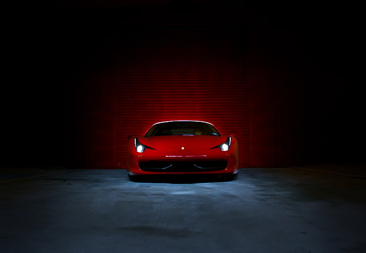красный автомобиль, фары, фары, бокс, красный, Ferrari, Италия, передок, 458 италия, HD обои