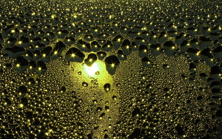 Evaporação.Jpg, húmido de orvalho, evaporação, gotas de água, ouro, 3d e abstrato, HD papel de parede
