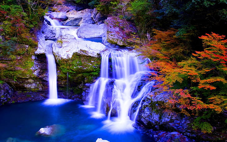 Autumn Paradise Nature Foreset Waterfalls Hd Wallpaper, HD wallpaper