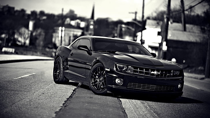 Chevrolet coupe, Chevrolet Camaro, car, muscle cars, black, coupe, HD wallpaper