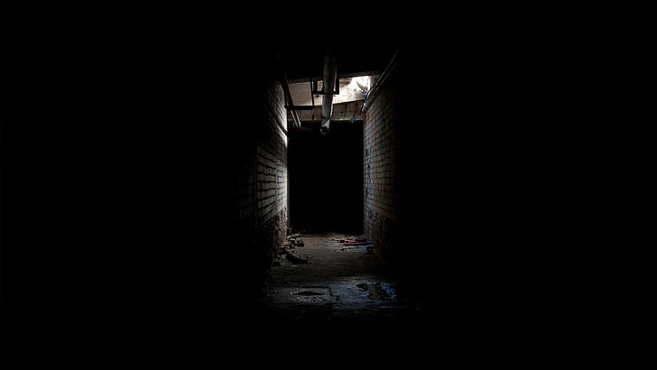 black, corridor, creepy, dark, hallway, HD wallpaper