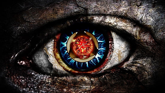 disegno occhi rossi e blu, opere d'arte, fantasy art, arte digitale, occhi, Sfondo HD HD wallpaper
