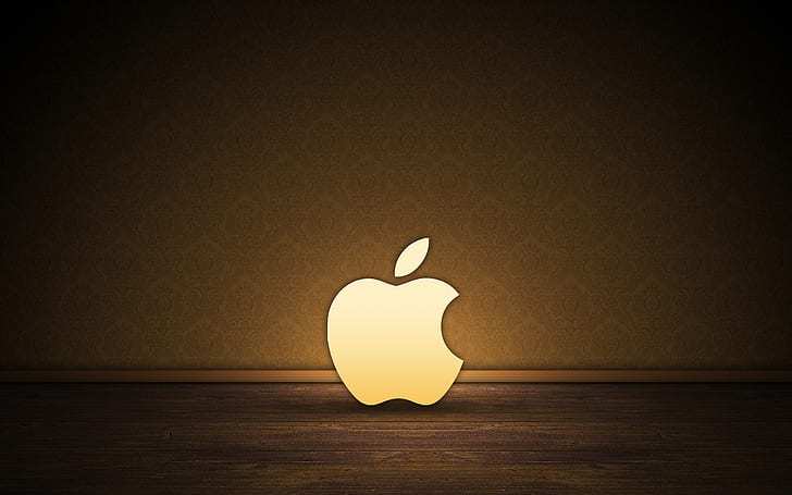 Brown Apple logo, background, laptop, HD wallpaper