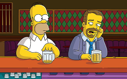 The Simpsons, Homer Simpson, Ricky Gervais, เบียร์, บาร์, วอลล์เปเปอร์ HD HD wallpaper