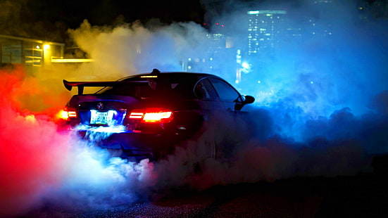 rök, BMW, bil, natt, körning, rök, bmw, körning, natt, HD tapet HD wallpaper