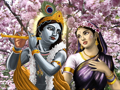 Anime Radha ve Krishna, Lord Krishna ve Radha illüstrasyon, Tanrı, Lord Krishna, animasyon, radha, HD masaüstü duvar kağıdı HD wallpaper
