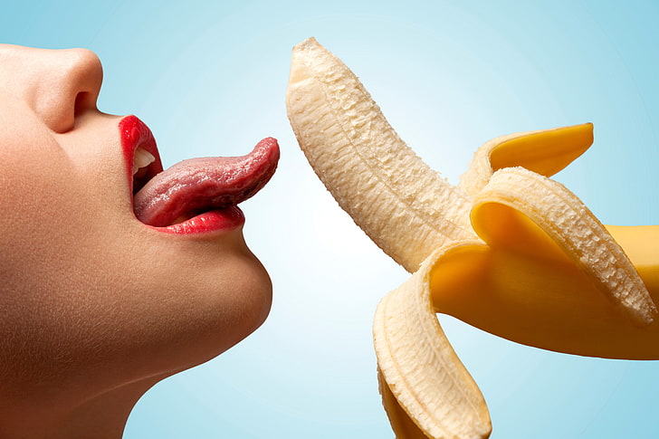yellow banana, language, girl, life, background, view, food, positive, teeth, mouth, leather, nose, lips, sweet, red, white, yellow, fun, model, the fruit, delicious, eats, oil, banana, gentle, fruits, cute, treat, gorgeous, tongue, ripe, juicy, licking, sight, CHICK, mood, neat, beautiful, Velvet, Blue, history, Macro, incredible, adorable, quenching, dreams, rich, Hunger, peel, Picture, HD wallpaper