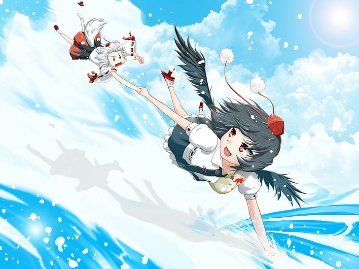 Anime Girls, Flying, Joy, สาวการ์ตูน, บิน, ความสุข, วอลล์เปเปอร์ HD