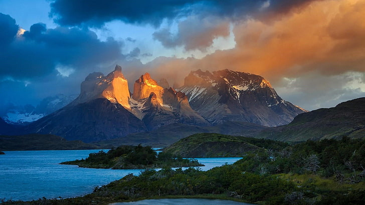 nature, sky, torres del paine national park, mountain, wilderness, torres del paine, highland, national park, mountain range, lake, fjord, chile, south america, HD wallpaper