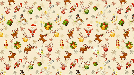 christmas, reindeer, wrapping paper, snowman, xmas, pattern, santa claus, illustration, HD wallpaper HD wallpaper