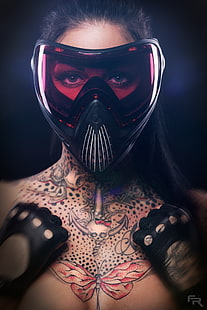 FR Pixx, cara, tatuaje, máscara, mujer, modelo, 500 px, Fondo de pantalla HD HD wallpaper