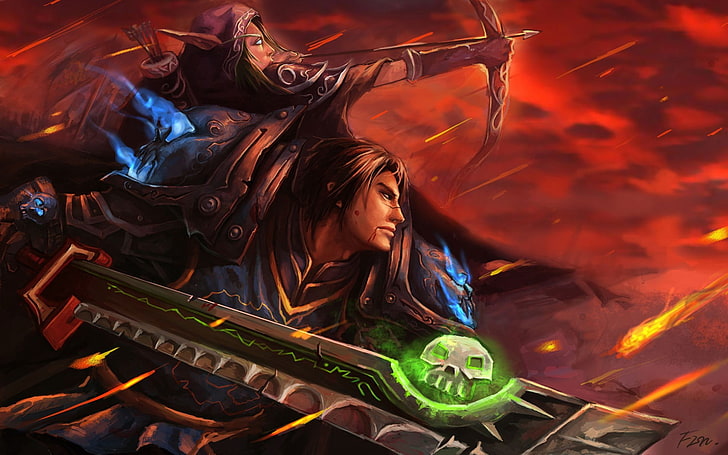 pria memegang pedang dan ilustrasi karakter permainan pemanah wanita, World of Warcraft, Ashbringer, ashbringer rusak, video game, Wallpaper HD
