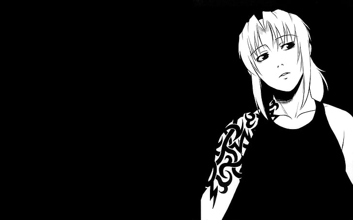 pessoa com ilustração de camiseta preta, Revy, Black Lagoon, preto, anime, monocromático, minimalismo, HD papel de parede