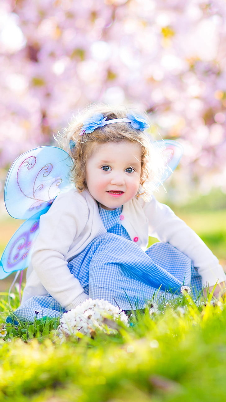 Little Fairy At Spring, girl's white jacket, Baby, , spring, cute, smiley face, fairy, HD wallpaper