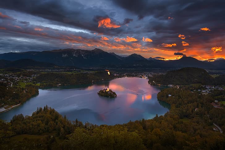 the sky, paint, the evening, Lake bled, HD wallpaper
