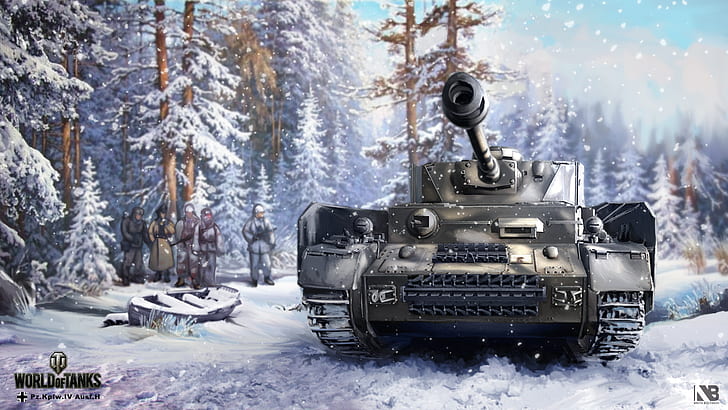 invierno, bosque, nieve, figura, arte, tanque, los alemanes, alemán, promedio, World of Tanks, Nikita Bolyakov, Pz.Kpfw.IV Ausf.H, Fondo de pantalla HD
