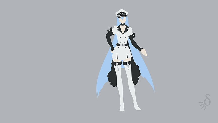 personaje de anime femenino de pelo azul largo con fondo de pantalla de uniforme militar blanco y negro, anime, vectores de anime, vector, Akame ga Kill !, Esdeath, Fondo de pantalla HD