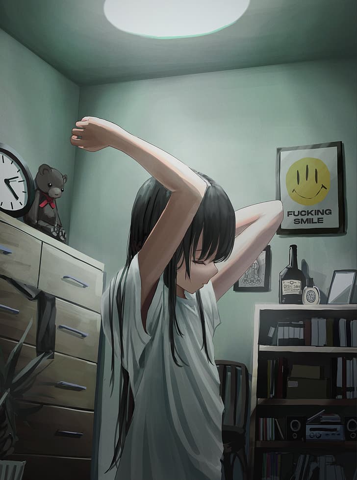 Anime girls, in bedroom, HD wallpaper | Wallpaperbetter