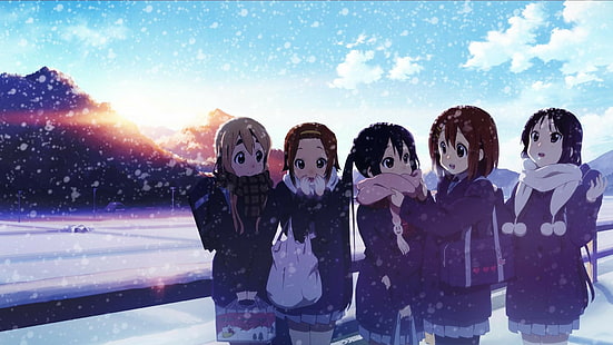 anime, K-ON!, Kotobuki Tsumugi, Tainaka Ritsu, Nakano Azusa, Hirasawa Yui, Akiyama Mio, snow, scarf, HD wallpaper HD wallpaper