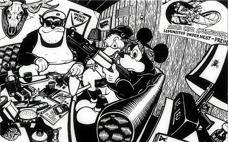 흑백 미키 마우스 포스터, 디즈니, 미키 마우스, HD 배경 화면