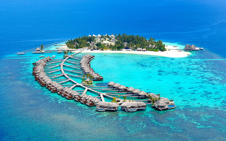 Maldives, ocean, houses, Maldives, Ocean, houses, bungalows, rest, HD wallpaper