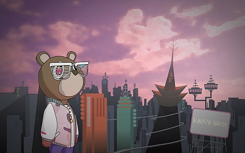 город, музыка, медведь, очки, канье уэст, HD обои HD wallpaper
