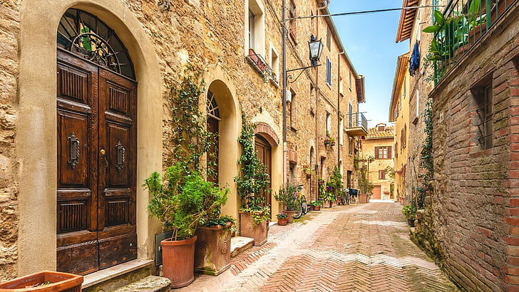town, alley, siena, tuscany, street, italy, europe, old street, old town, street view, HD wallpaper