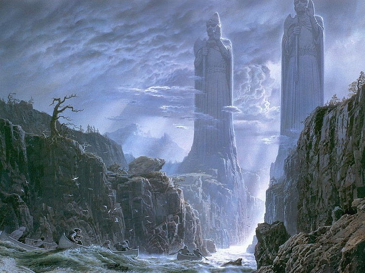 Argonath, river, statue, The Lord of the Rings, fantasy art, HD wallpaper